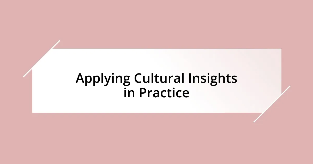 Applying Cultural Insights in Practice