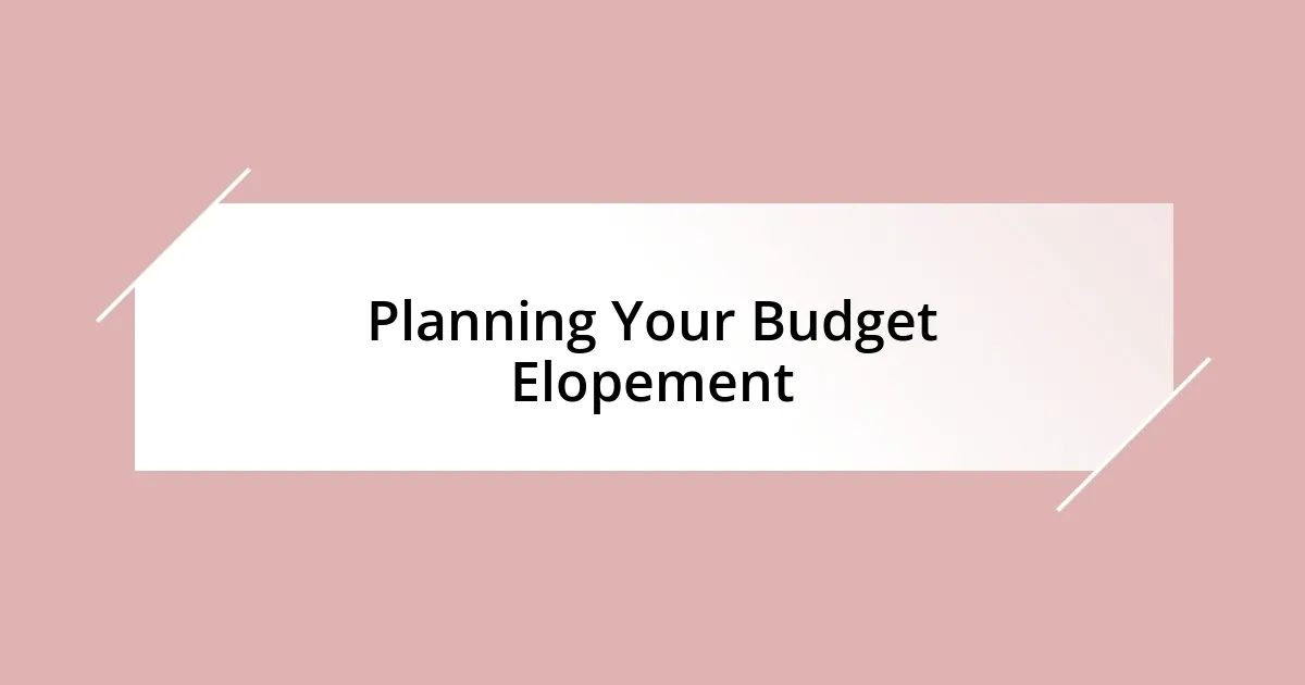 Planning Your Budget Elopement